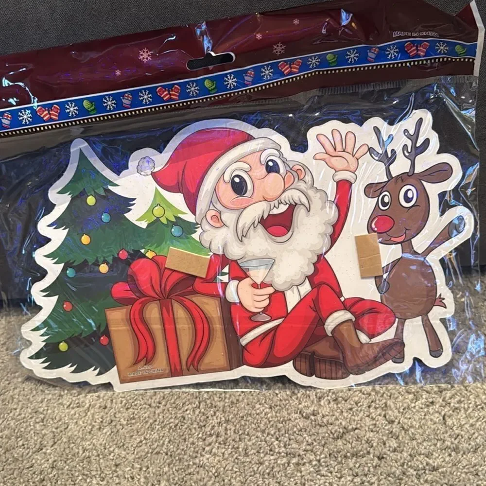 Christmas Window Decorations Assorted Santa Reindeer Double Sided (12pack) NEW